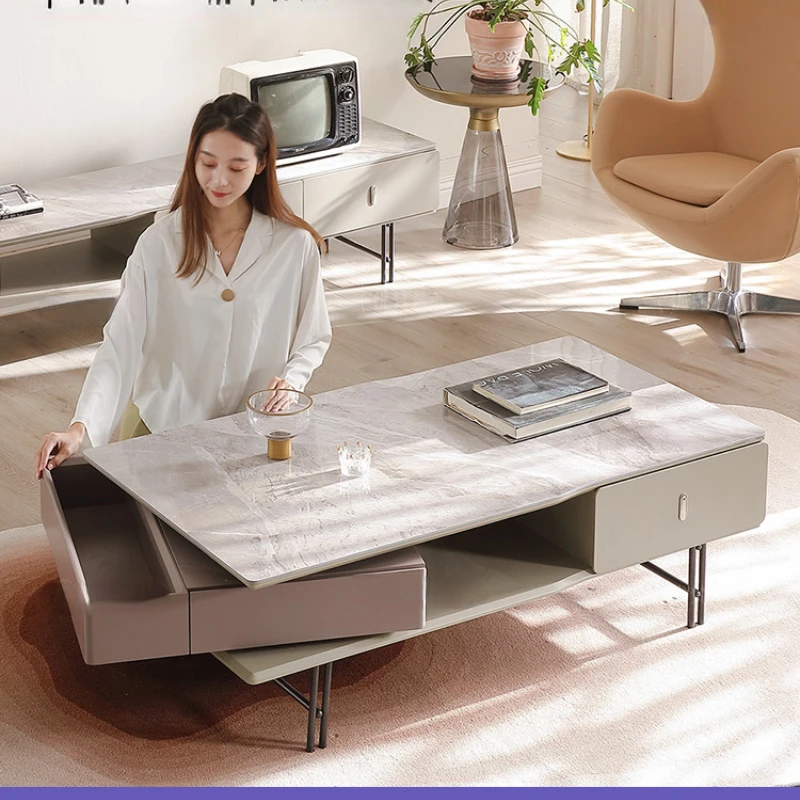 

Mingyue Coffee Table Italian Minimalist Home Living Room Light Luxury Stone Plate Coffee Table TV Cabinet Combination O97