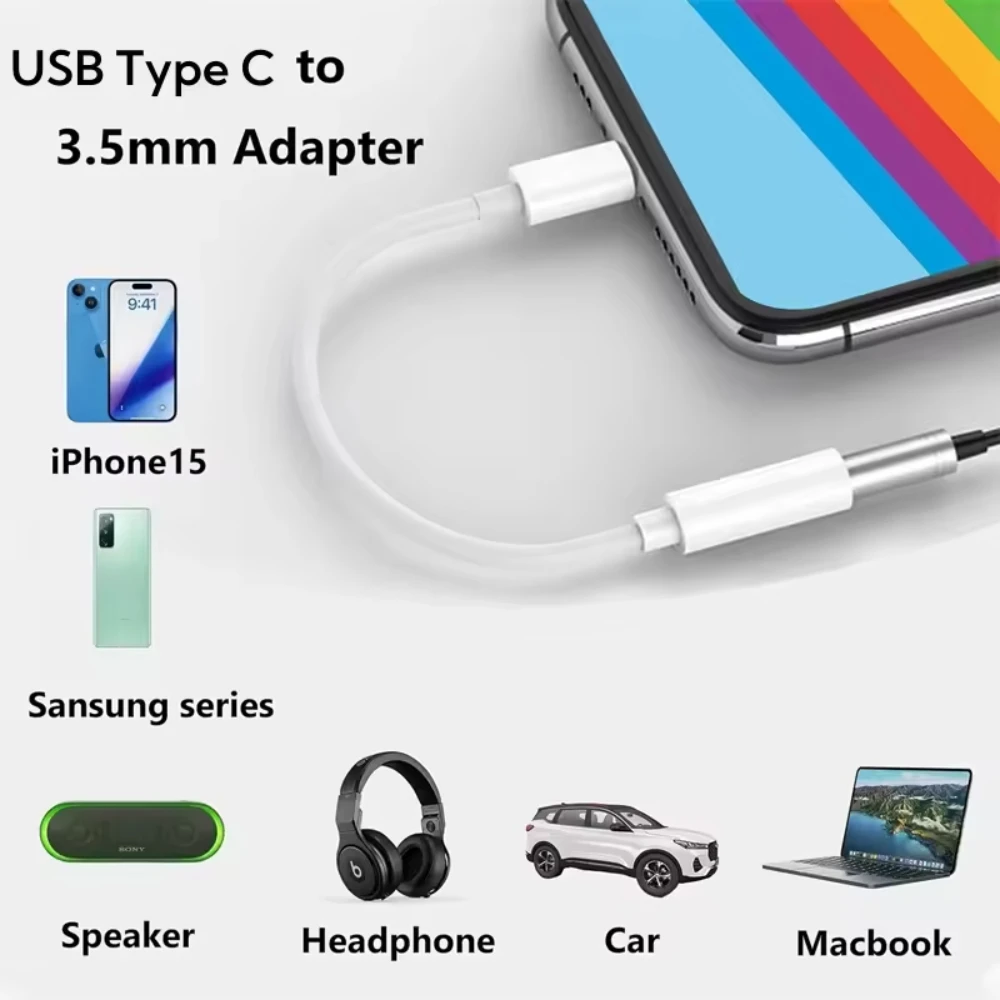 NNBILI Adapter USB typu C do słuchawek 3,5 mm DAC Digital Jack Aux Audio Converter Kabel do iPhone\'a 15 Xiaomi Huawei Macbook iPad