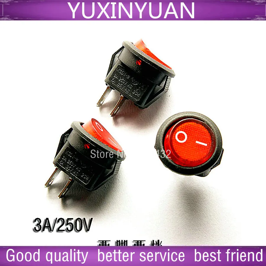 Small round ship type switch 2 feet become warped board band 2 red switch 6 a 3 a/250 v/250 v 10PCS/LOT  /lot YUXINYUAN IC CHIP