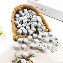 Sunrony 10~100Pcs 12MM Silicone Letter Beads Gray Square Alphabet Spacer Bead For Jewelry Making DIY Name Bracelet Accessories