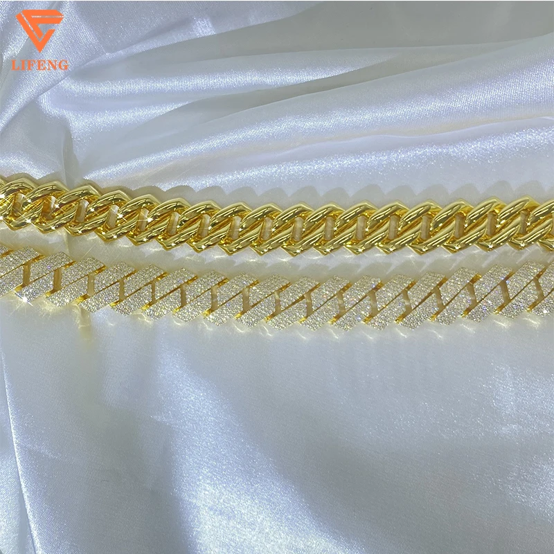 Hot sell 925 sliver gold plated Cuban necklace D VVS1 Moissanite Miami cuban link chain men necklace