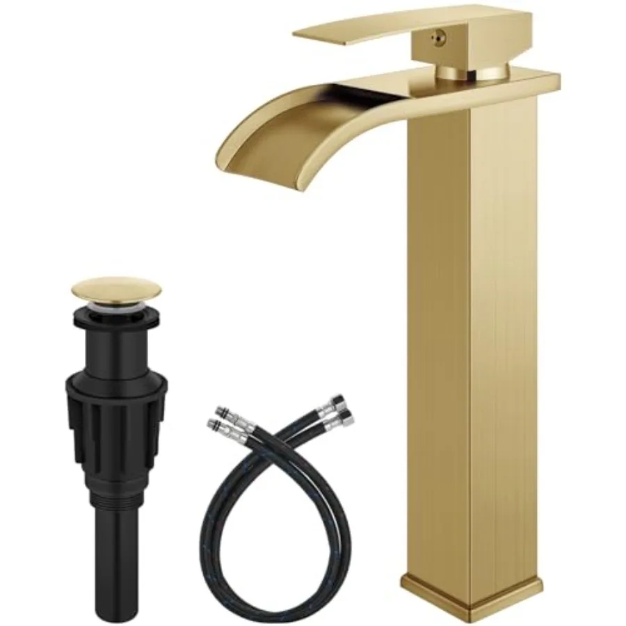 

Vessel Sink Faucet Waterfall Tall Bathroom Faucet Single Handle, Single Hole Lavatory Vanity Mixer Tap with Pop Up Drain and Su