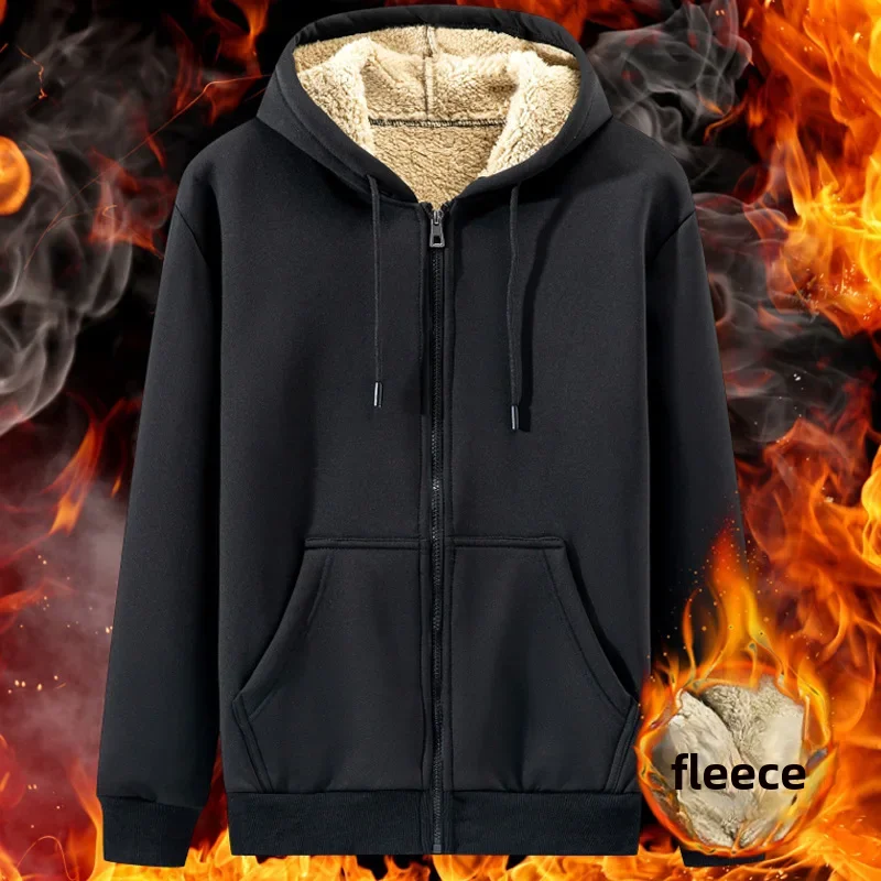 Autumn Winter New Men's Fleece Lined Thickened Sweatshirt Cardigan Hooded Zip Up Versatile Casual Jacket Warm Lambswool