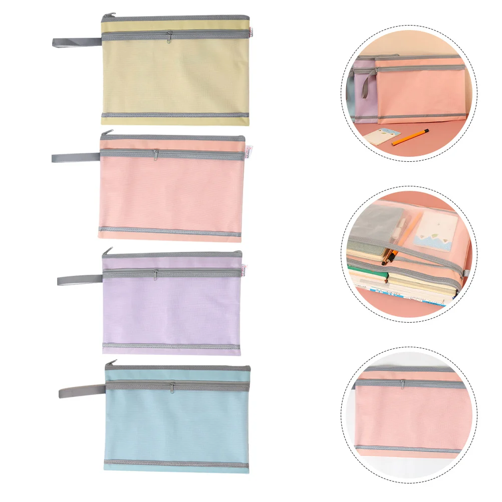

4Pcs Clear Zipper File Bag Organizer Large Capacity Document Pouch Storage Holder for Papers Office School Use