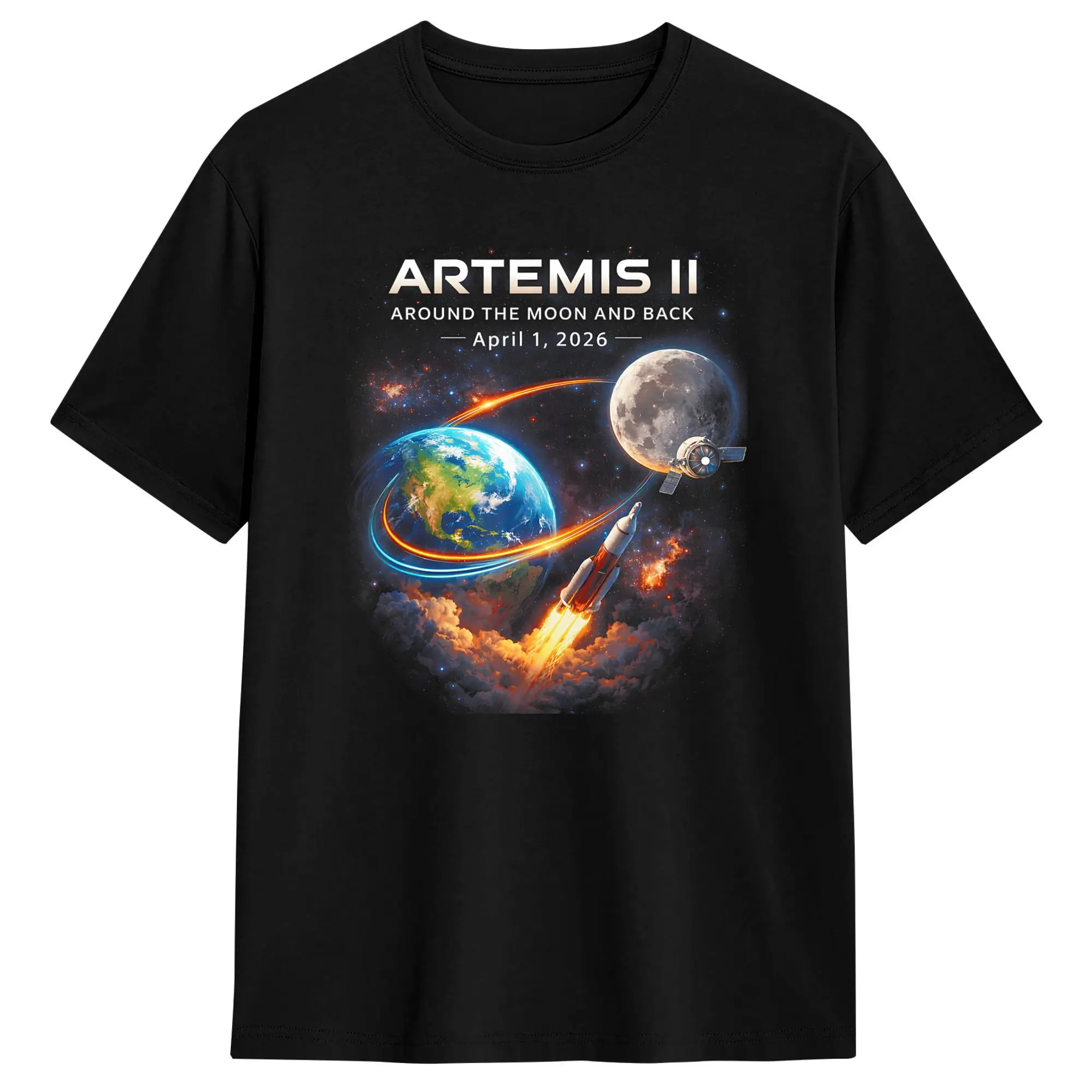 Artemis II Rocket Space Launch Back to The Moon Mission 2026 Men's T Shirts Tees Short Sleeve T-Shirts Pure Cotton Clothes