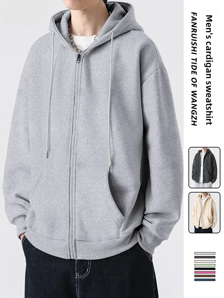 

ey Zipper Hoodie Cardigan Men's Loose Fit Color Spring Autumn Trendy Brand Casual Comfortable Polyester Fiber