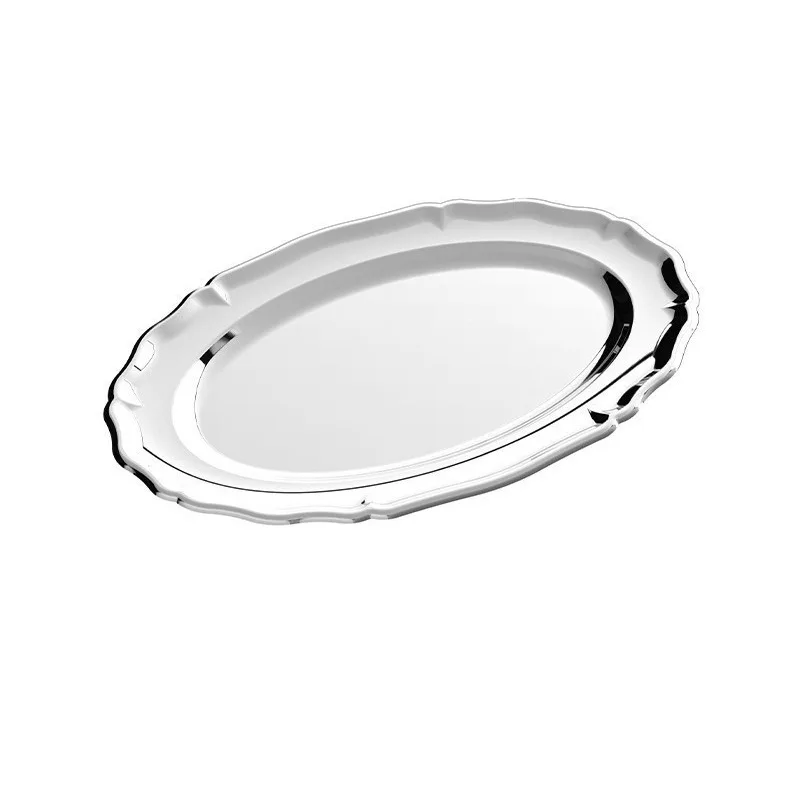 Stainless Steel Oval Lace-Patterned Trays – Afternoon Tea Cake and Dessert Plates for Home Use – Minimum Order of 2