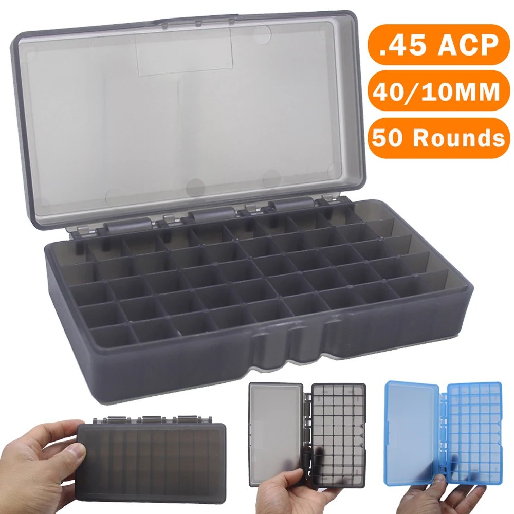 Caja Táctica para 50 Cartuchos de Munición para .45 ACP/40, Porta Cartuchos de Rifle, Estuche de Almacenamiento de Munición, Caja de Transporte de Munición, Accesorios de Caza