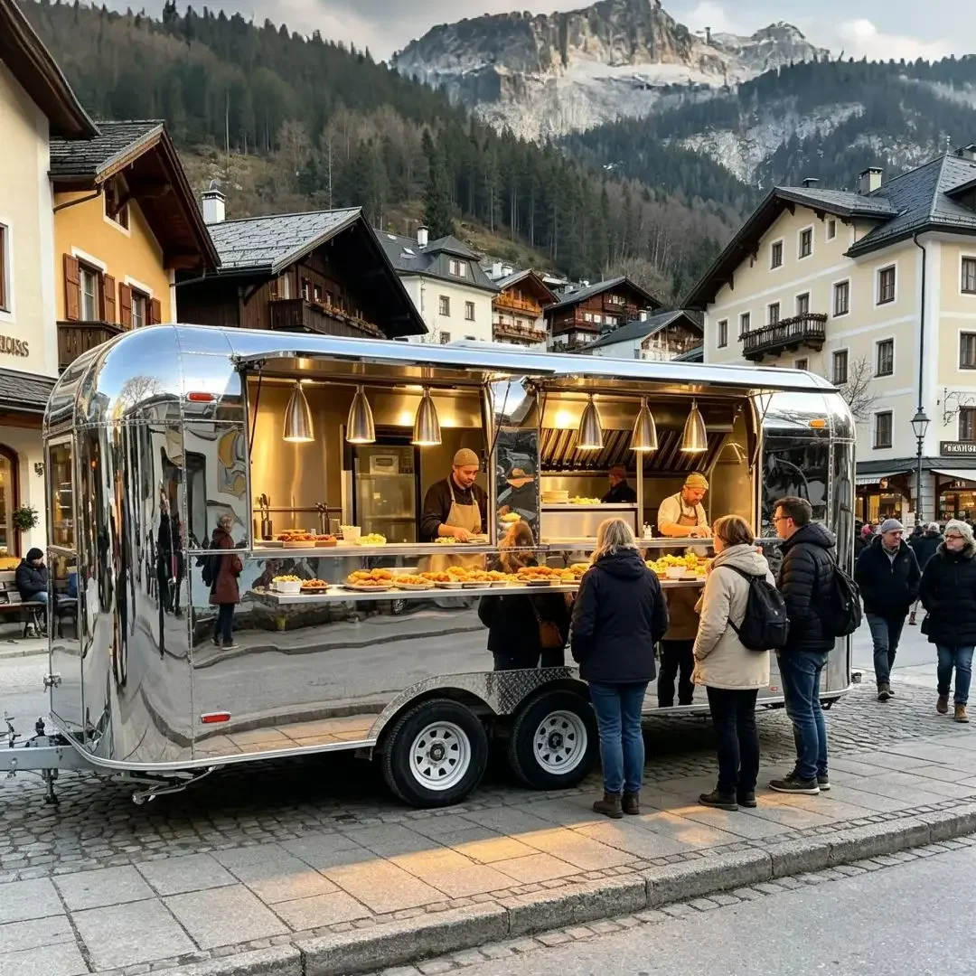 Prebuilt Polished Food Trailer Blank Custom Logo Mobile Cart for Steak BBQ Food Festival & Outdoor Catering Rental