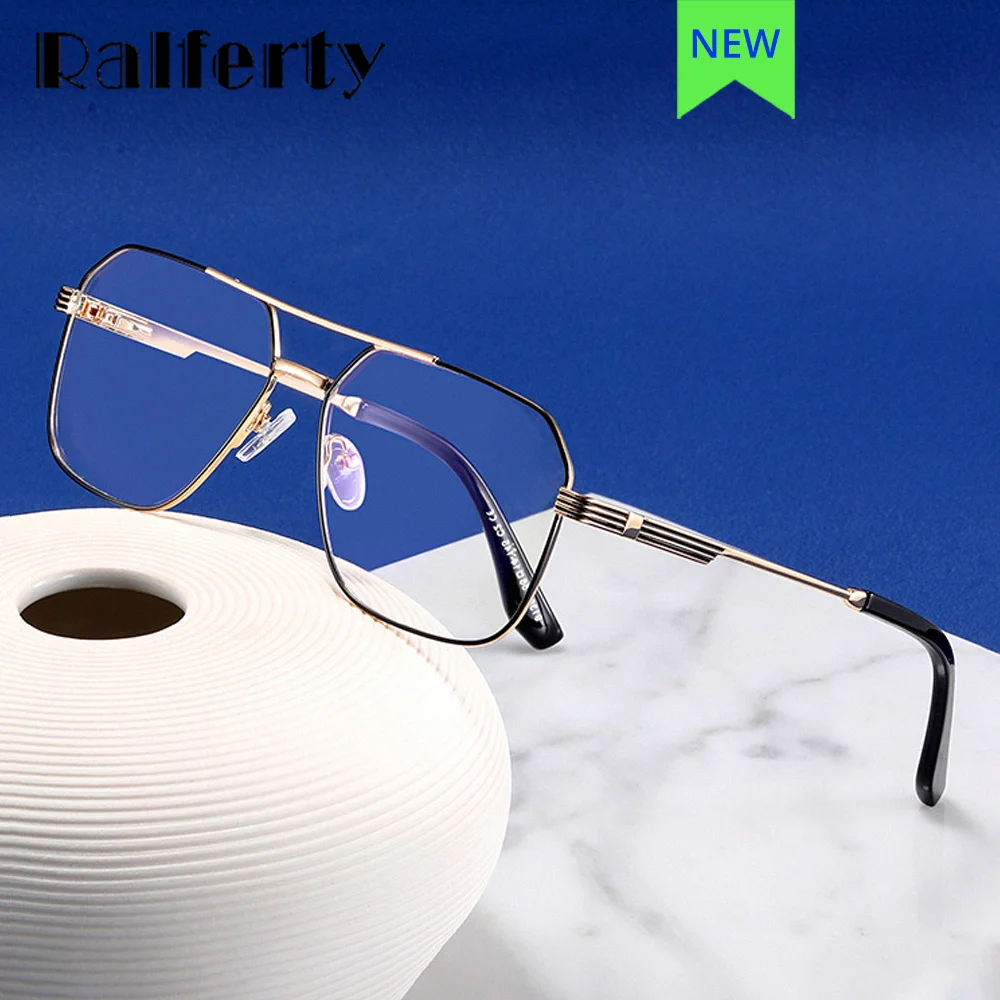 Luxury Men's Glasses Frame Metal Eyeglass Frames Computer Anti Blue Light Graduated Optical Lenses with Custom Recipe No Diopter