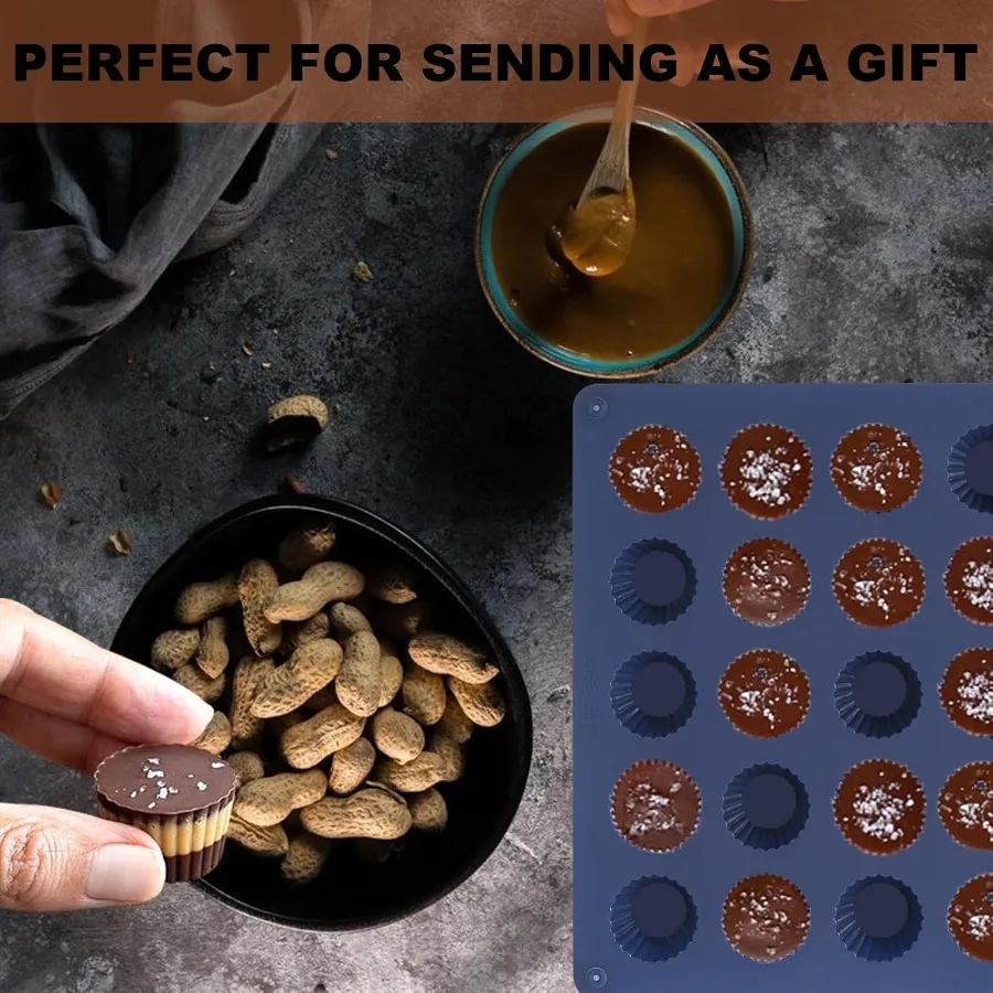 قوالب أكواب زبدة الفول السوداني قوالب شوكولاتة بحجم عض قالب من السيليكون لكيتو فات بومب جيلي آيس وديلي 2 قطعة مقاس عض أزرق