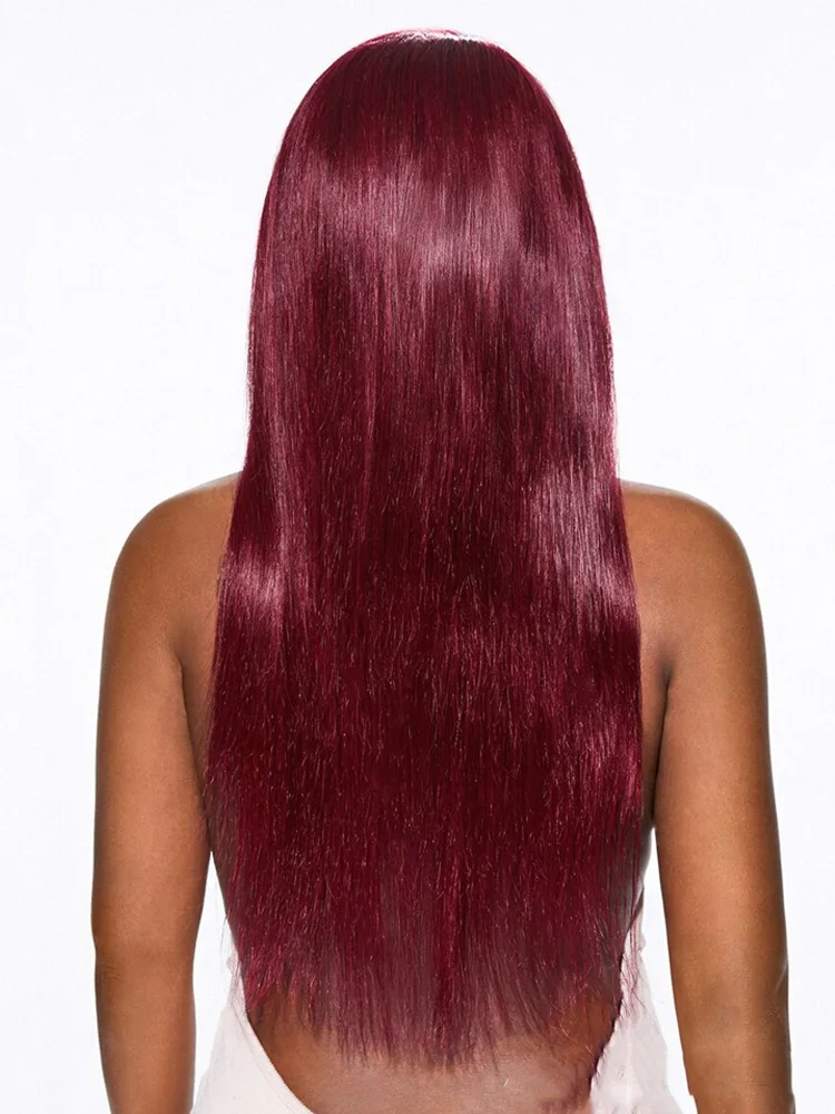 الدانتيل الشفاف الجبهة قبل قطعها موجة مستقيمة 13X4 باروكة من شعر طبيعي 99J 250% الكثافة شعر مستعار أمامي للنساء لون بورجوندي