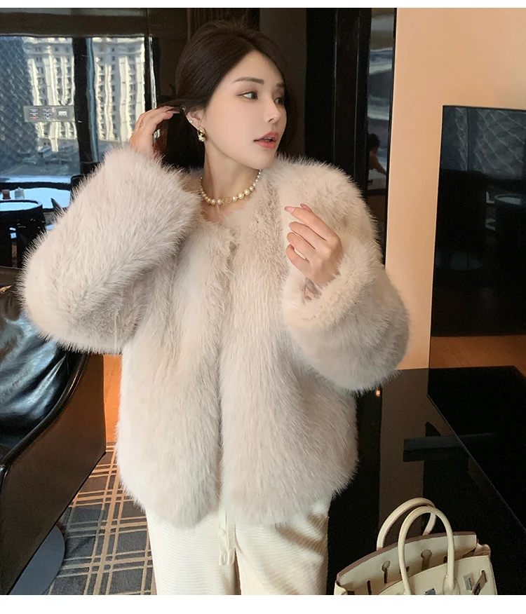 ZAROY 2027 Winter Faux Fox Fur Coat Chic Women Brown Luxury Fluffy Soft Warm Fur Jacket Fashion Colarless Cardigan Fur Outerwer