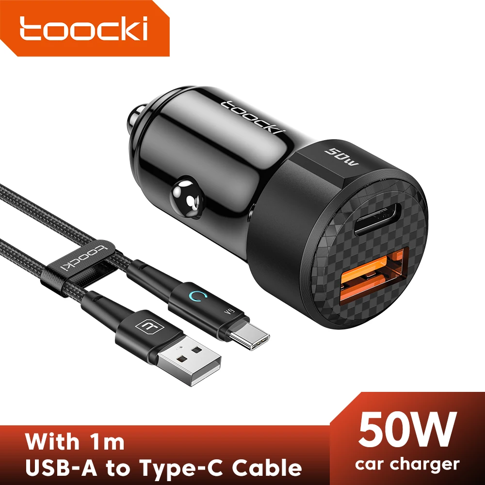 Toocki Car Charger 50W Quick Charge And 60W USB A to Type C Cable for iPhone Xiaomi Poco Samsung S23 Huawei Fast Charging