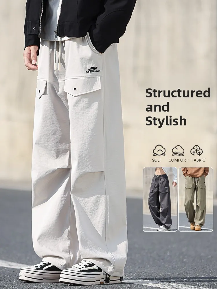 

American Sle Outdoor Windproof Waterproof Men's Casual Loose Straight Leg Trousers Autumn Faion Workwear All-Match Long P...