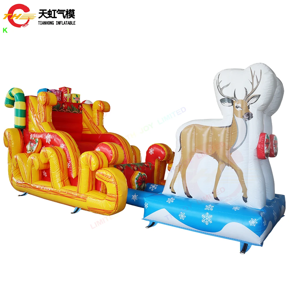 20*8*8ft Inflatable Santa Claus's Sled Camper Run By Reindeer Inflatable Santa With Reindeer Sleigh Christmas Decoration Model