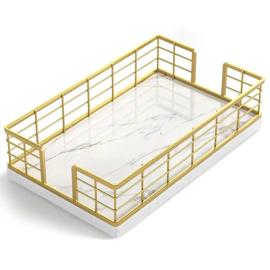 

Marble Guest Towel Holder Tray for Bathroom, Napkins Holder for Powder Room Dinning Table Wooden Basket for Disposable Paper Han