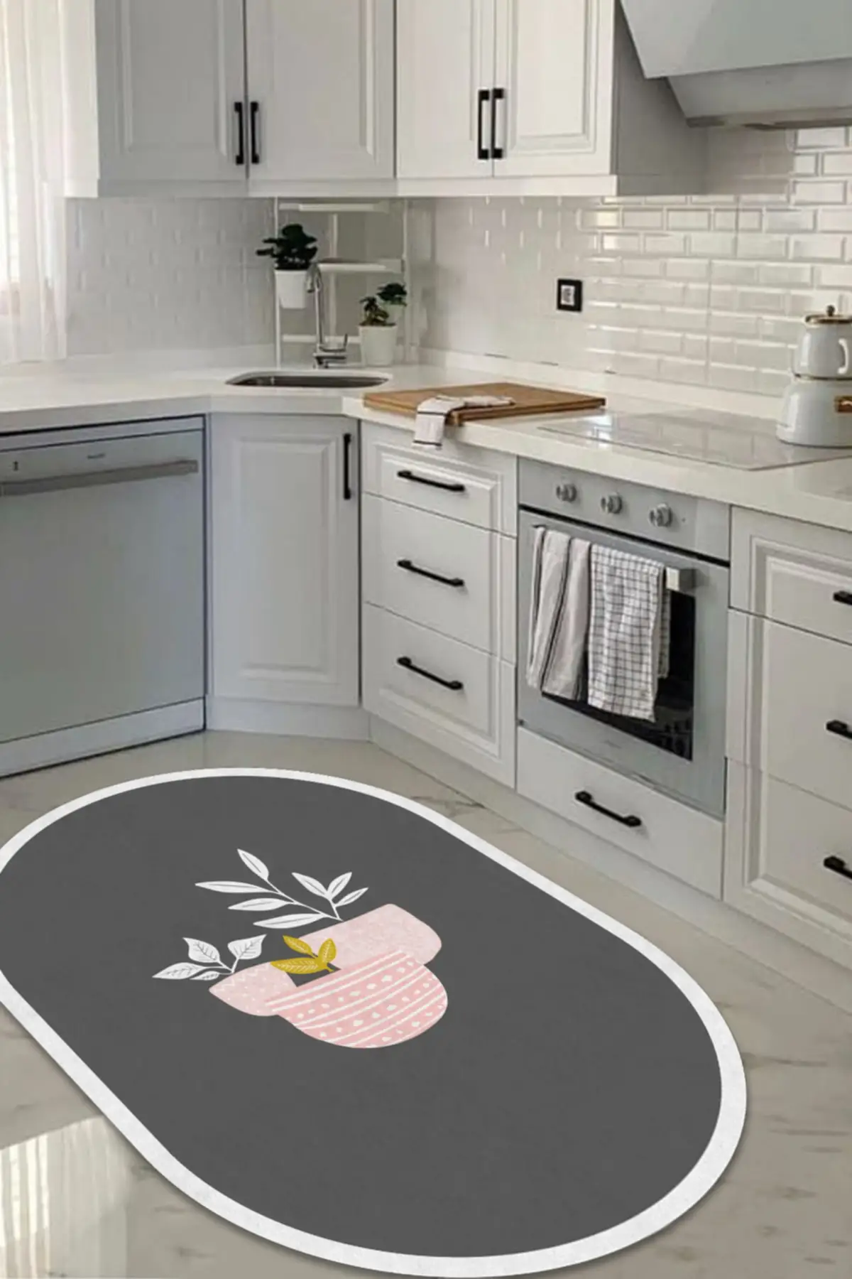 

DOLBOVI digital printed non-slip base machine washable washable self-made gray Oval carpet and kitchen carpet