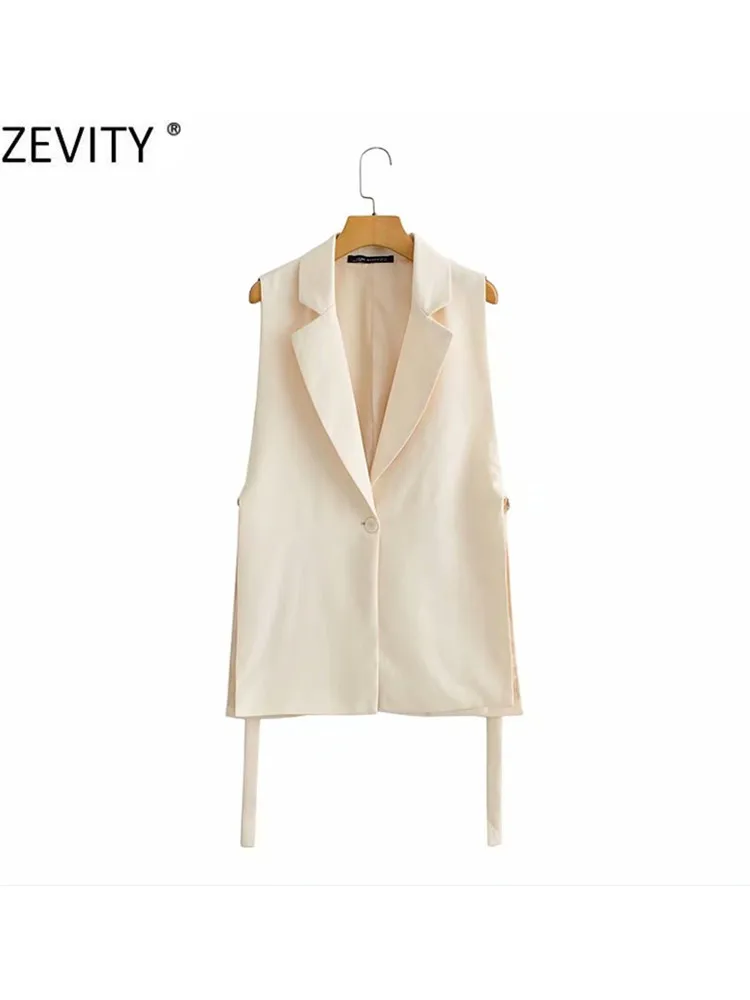 Zevity Women 2021 Fashion Solid Side Split One-Button Vest Vintage Female Sleeveless Outerwear Suit Chic Outwear Waistcoat CT734