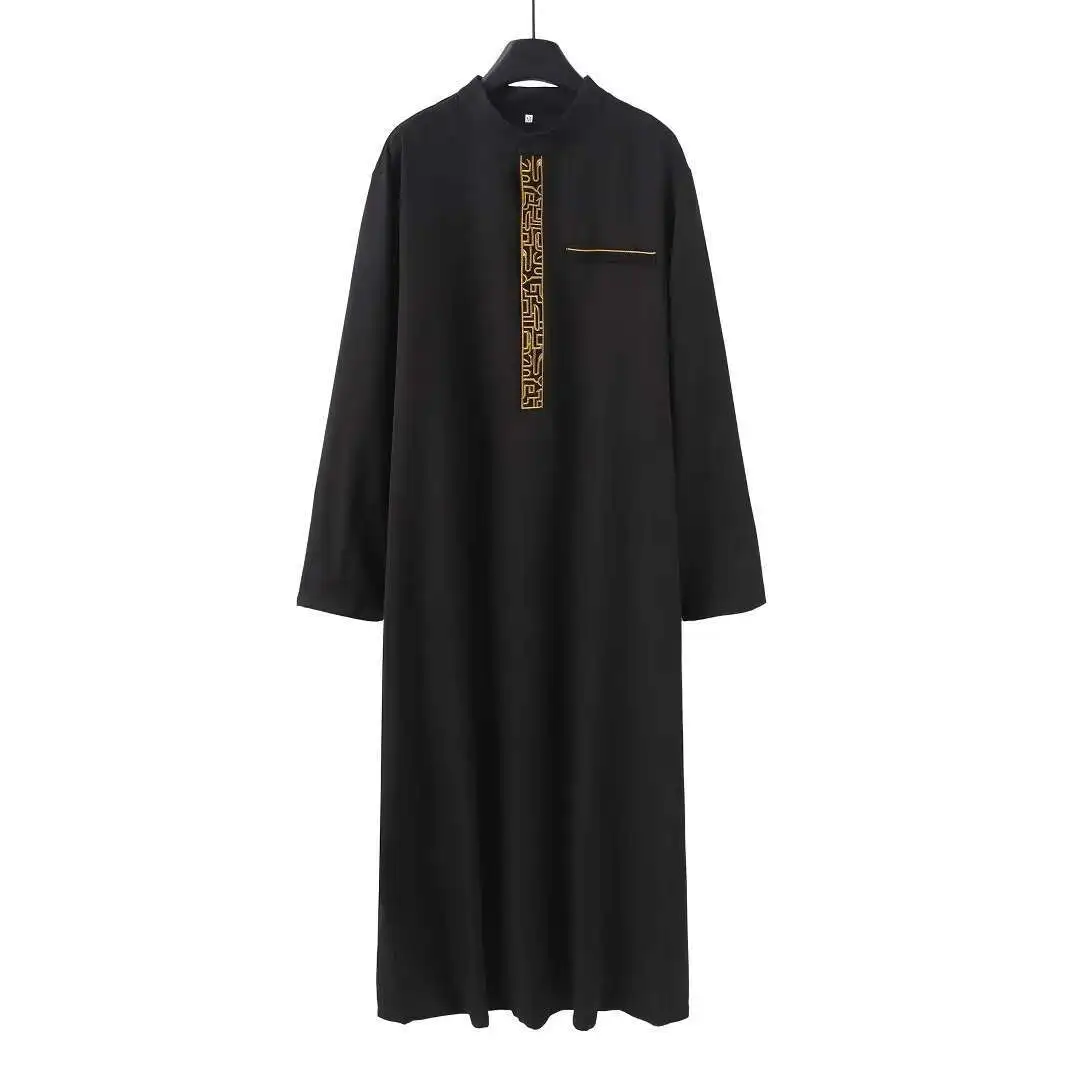 مسلم جديد كم طويل نمط العرقية المطرزة العربية الوقوف طوق الرجال رداء رداء عباية رمضان دبي فاخر الإسلام أنيق