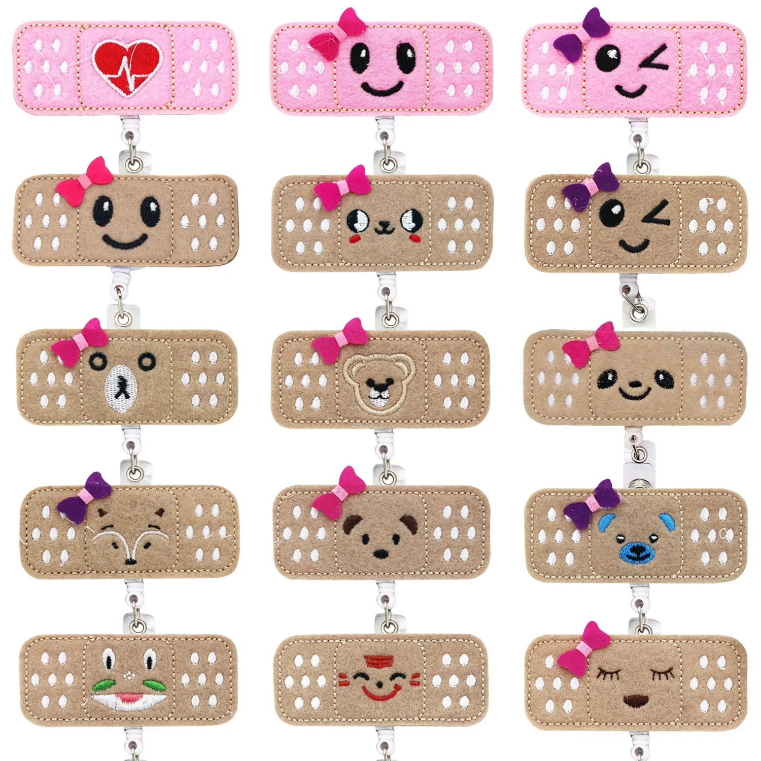 Idclip Nurses Badge Reel Holder Retractable ID Badge Holder with Alligator Clip Smile Face Pink White Name Holder