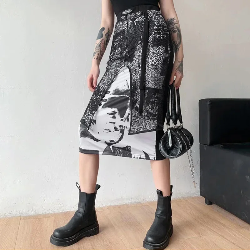 Women's Skirts Gradient Blooming Ink-splashing Printing Stitching Personalized Design Skirts Women's 2024 Fashion Printed Skirts