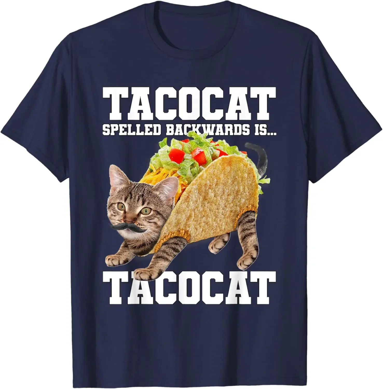 Taco Cat Spelled Backwards Is Tacocat Meme Silly Cat Lover T-Shirt Cotton Retro Street Fashion Men's Shirt Short Sleeve Design