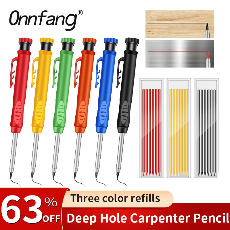 Reuseable Deep Hole Long Head Markers Pen Pencils Solid Carpenter 3 Colors Refill Construction Job Tools Carpentry Scriber