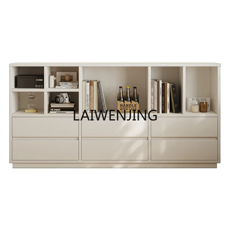 MJY solid wood floor-to-ceiling bookshelf living room storage white TV cabinet combination lattice cabinet