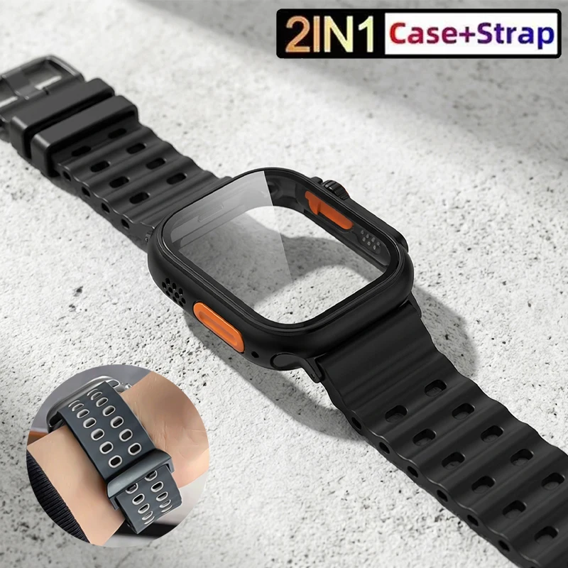 

Силиконовый ремешок и чехол Ultra для Apple Watch Series 11, 10, 9, 8, 7, 6, 5, 4, SE для iWatch 46 мм, 45 мм, 44 мм, 42 мм, 41 мм, 40 мм