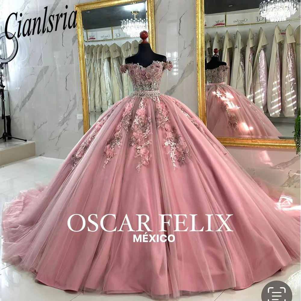 Pink Quinceanera Dresses Beaded Appliques Ball Gown Princess Sweet 16 15 Year Girl vestidos de 15 años xv