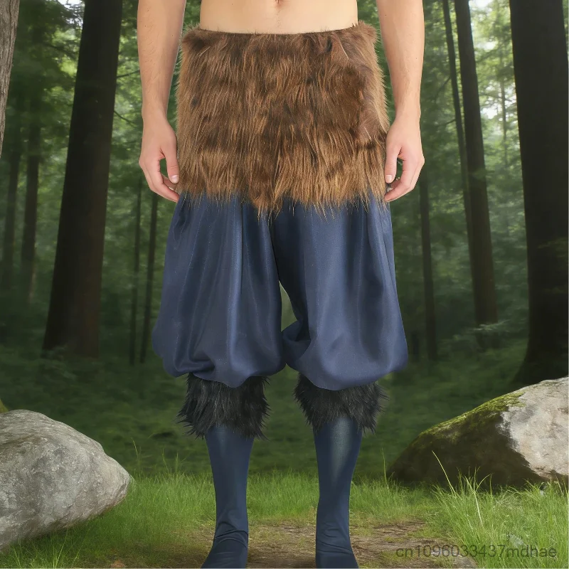 

Men's Medieval Cosplay Pants with Fur Trim Blue Baggy Trousers for Renaissance Pirate Costume Adult Masquerade Warrior Outfit