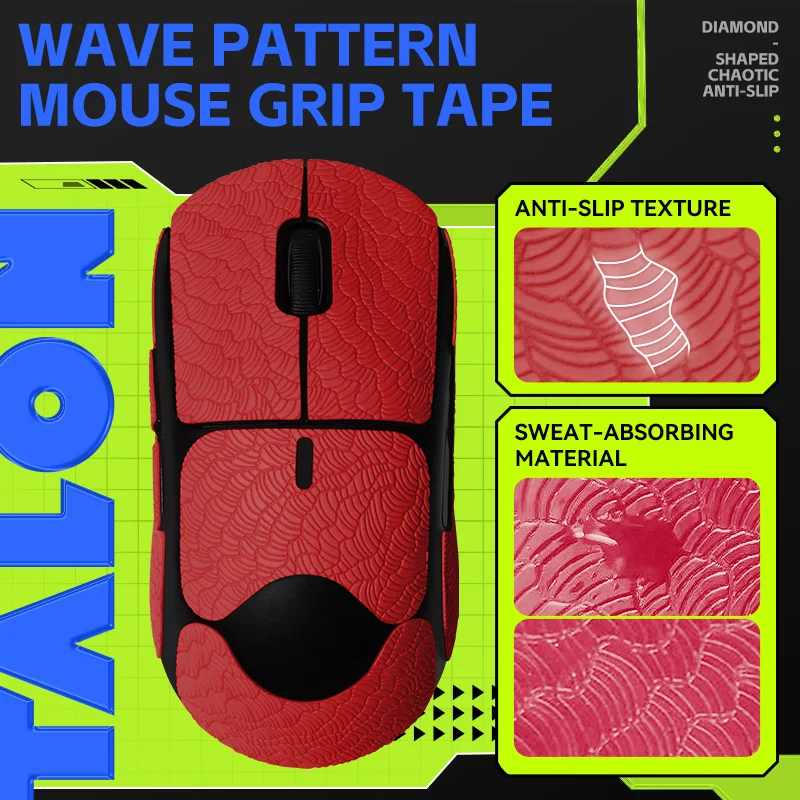 TALONGAMES-Mouse Grip Tape para Logitech Gpro Wireless, Absorção de Suor Palm, Lado Tudo Incluído, Fita Antiderrapante, Vermelho