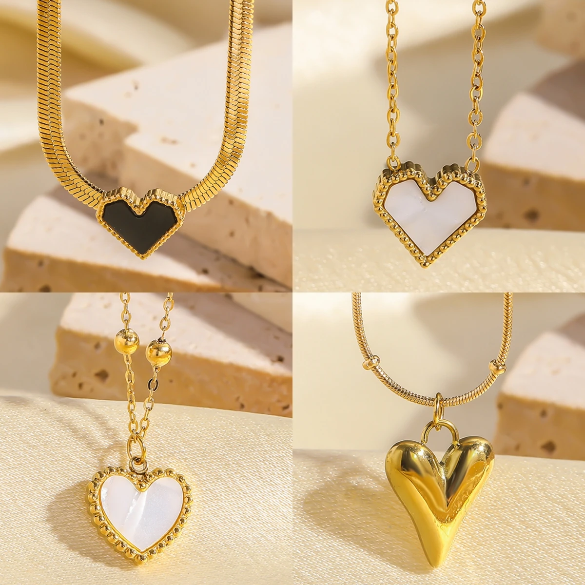 ZAKOL Trendy Y2K Loving Heart Pendant Necklaces For Women Girls Romantic Gold Color Metal Clavicle Chain Choker Jewelry Gifts