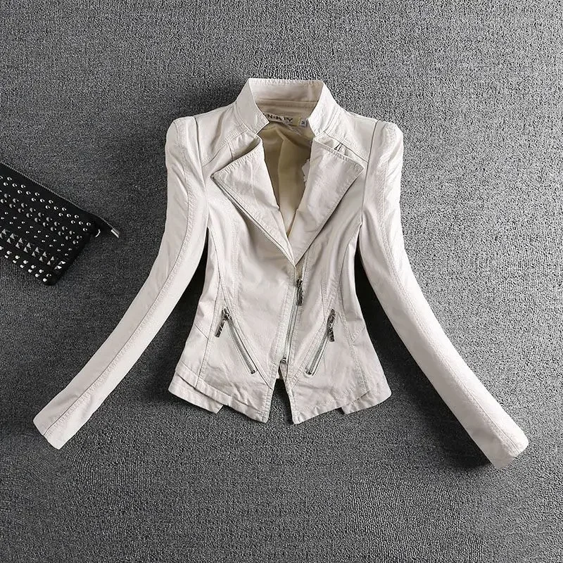 

Beige Suede Leather Coat Women Spring Autumn New Slim Motorcycle Basics Short Leather Top Coat Leather Jacket S-4XL