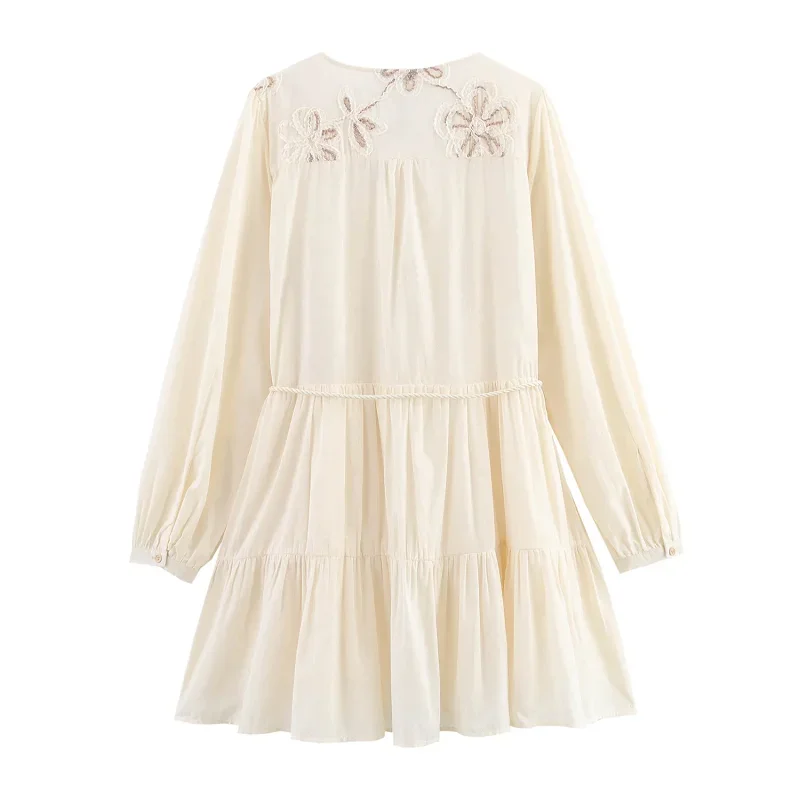 New Women Spring Autumn Elegant French Dress Beige Long Sleeve Short Dresses Ladies Fashion Casual Floral Mini Dresses Vestidos