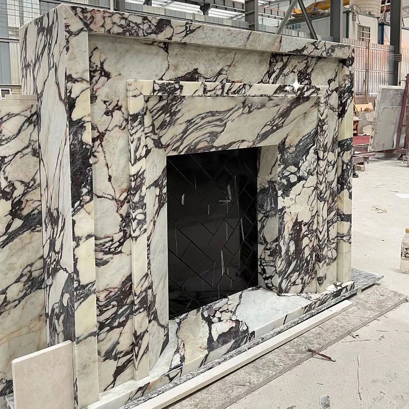 مدفأة بولغاري رخامية كاراتاتا مدفأة من الحجر الأرجواني خزانة مدفأة بسيطة