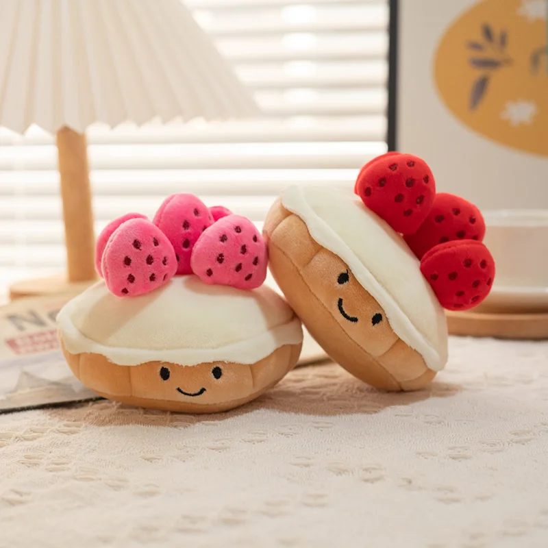Peluches bolo de morango simulado bolo de aniversário frutas muffin forma brinquedos de pelúcia decoração de aniversário presentes para criança