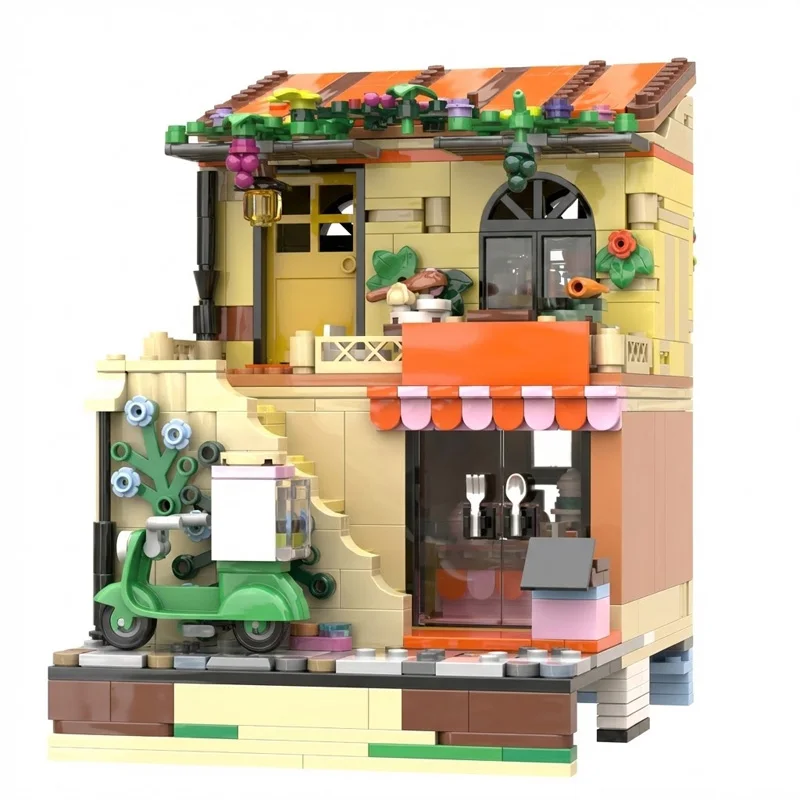 مجموعة بناء للمشاريع اليدوية: مدينة ومتاجر ومطاعم ومنازل وفلل أوروبية، مكعبات بناء على شكل قطع خشبية