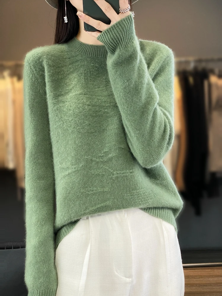 New Fashion Autumn Winter 100% Merino Wool  Sweater Thick Cashmere Pullover Women O-neck Casual  Knitwear Female Clothing Tops
