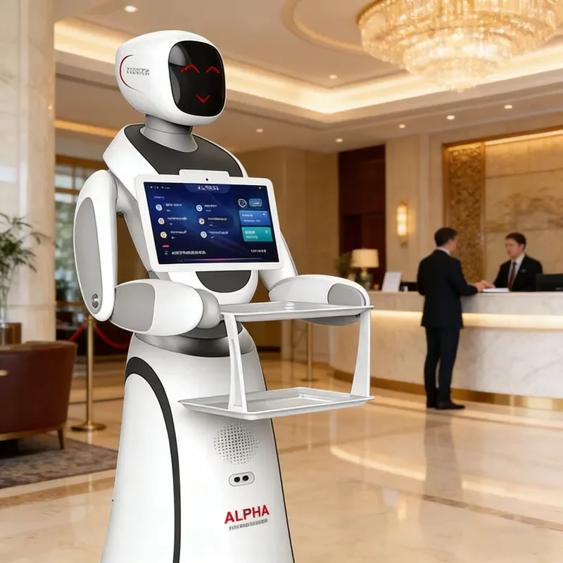 Smart Waiter Amy 2026, Autonomous Dual-Tray Food Delivery, AI Navigation, IP54, Self-Charging, Hotel Restaurant
