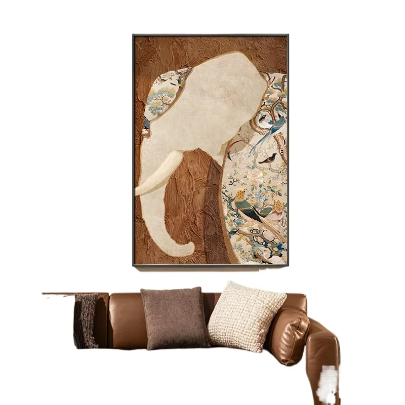 

Elephant living room decorative painting French retro sofa background wall hanging painting antique entrance floor painting