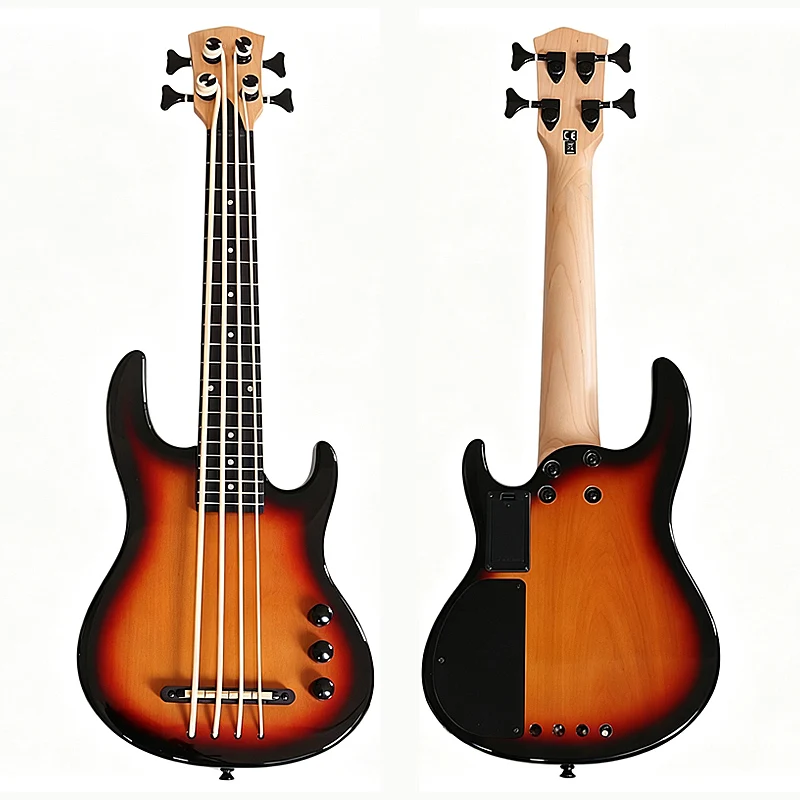 Silent Electric Ukulele Bass Guitar 28 Inch 4 Strings Mini UK Bass Guitar Canada Maple Sunburst Color  High Gloss With Foam Bag
