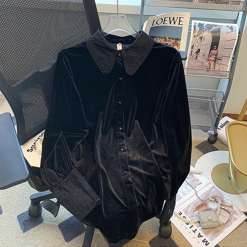 

Early Autumn Button Shirts Women Long Sleeve Black Office Lady Loose Chic Tees Female New Casual Fashion Elegant Bottoming Tops