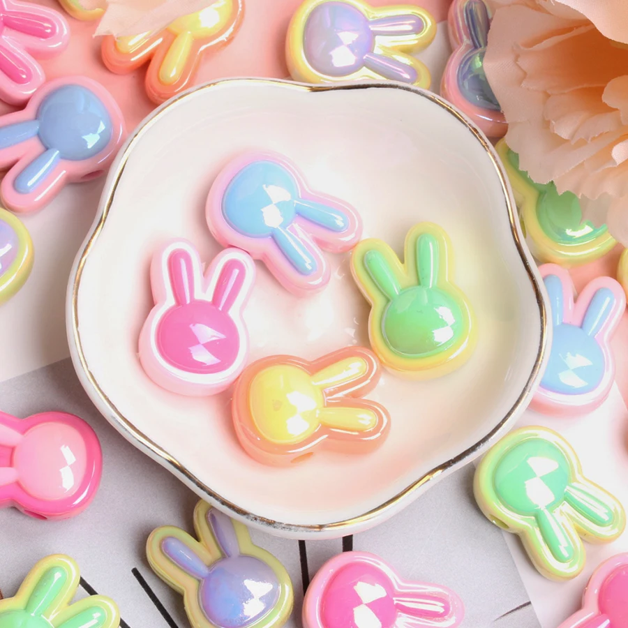 5pcs Two Color Acrylic Rabbit Beads Fashion UV Plated Dazzle Color Beads DIY Bracelet Necklace Making Jewelry Accessories