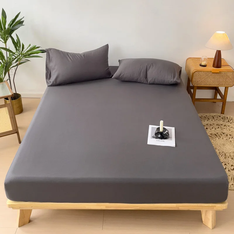 

Solid Color Bedsheet with Pillowcase Elastic Fitted Sheet Set Skin-friendly Bed Cover Home Mattress Protector постельное белье