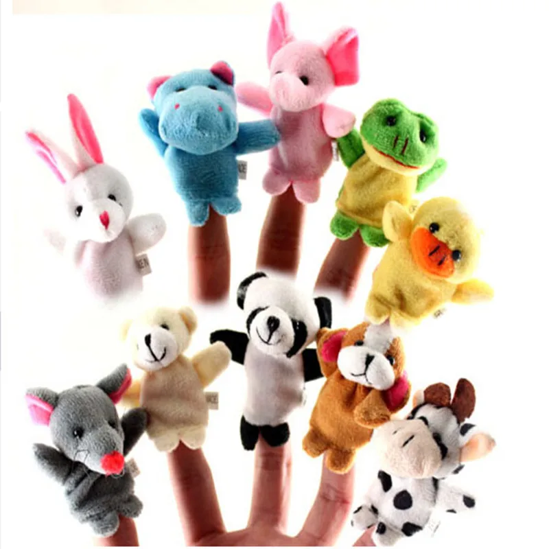 

10pcs/lot Baby Plush Toys Happy Family Fun Cartoon Animal Finger Puppet Hand Kids Learning & Education Toys Gifts Figures