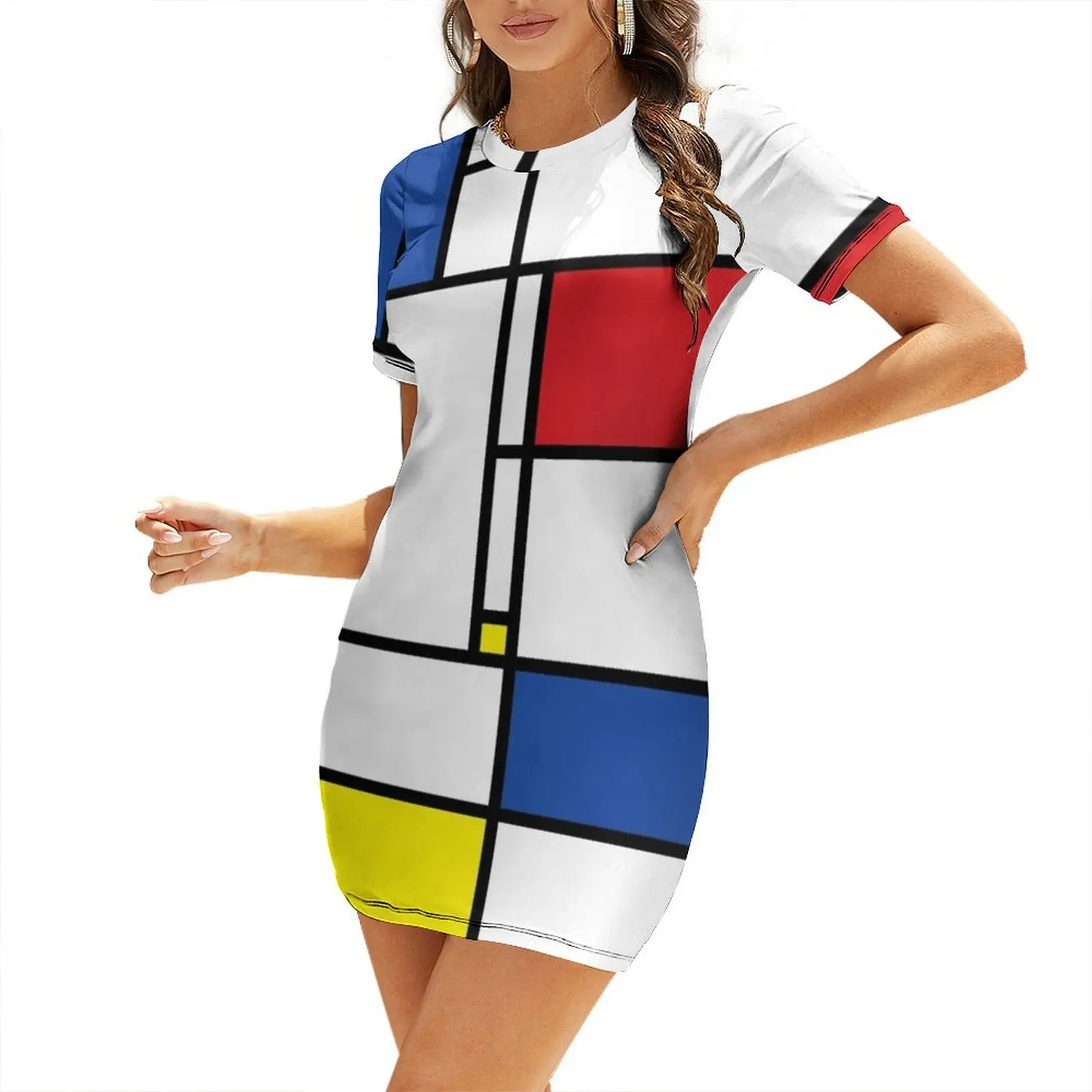 

Mondrian Minimalist De Stijl Modern Art I.I  fatfatin Short Sleeved Dress sensual sexy dress for women Dress