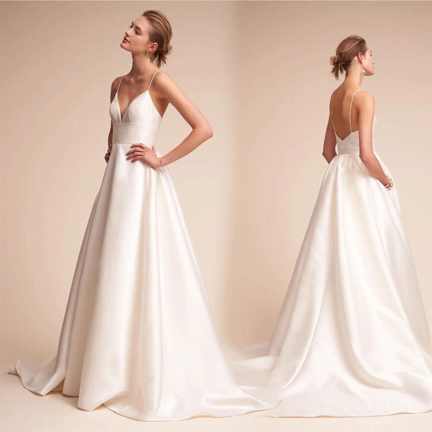 V-Ausschnitt Brautkleid Brautkleider für Frauen plus Größe rücken freie Zivil Brautkleid billige lässige Damen kleider Amanda Novias