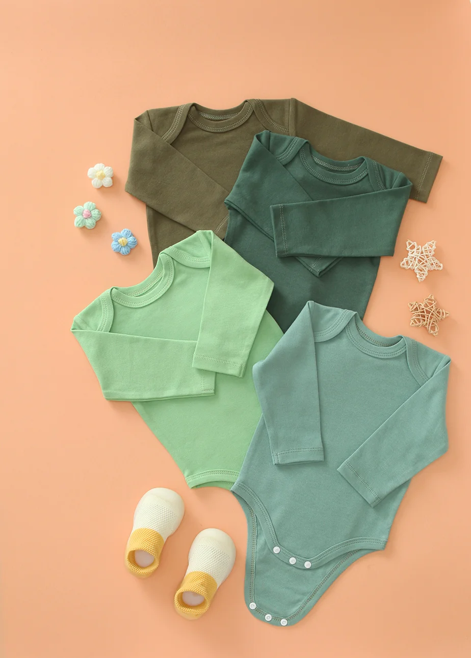 

Комплект из 4 однотонных трикотажных комбинезонов-слипов для младенцев, мягкие ромперы для ползания, комбинезоны с длинным рукавом для новорожденных мальчиков и девочек